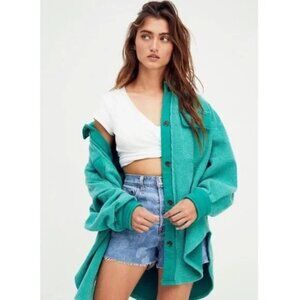 Free People | Ruby Shirt Fleece Oversized Button-down Shacket | Green | Large